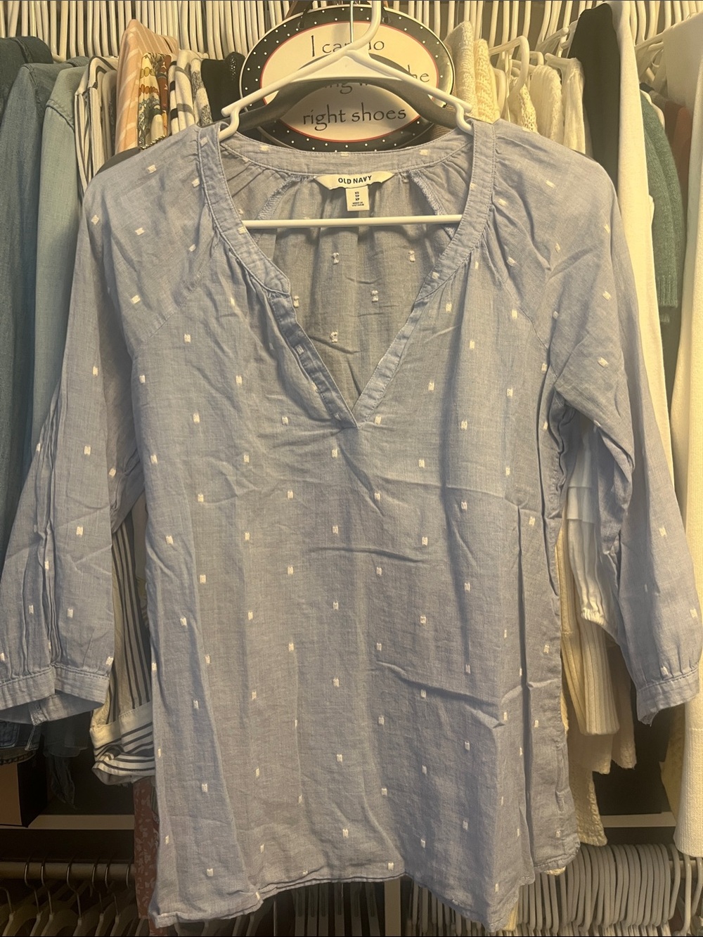 Old Navy Light Blue V-Neck Embroidered Tunic